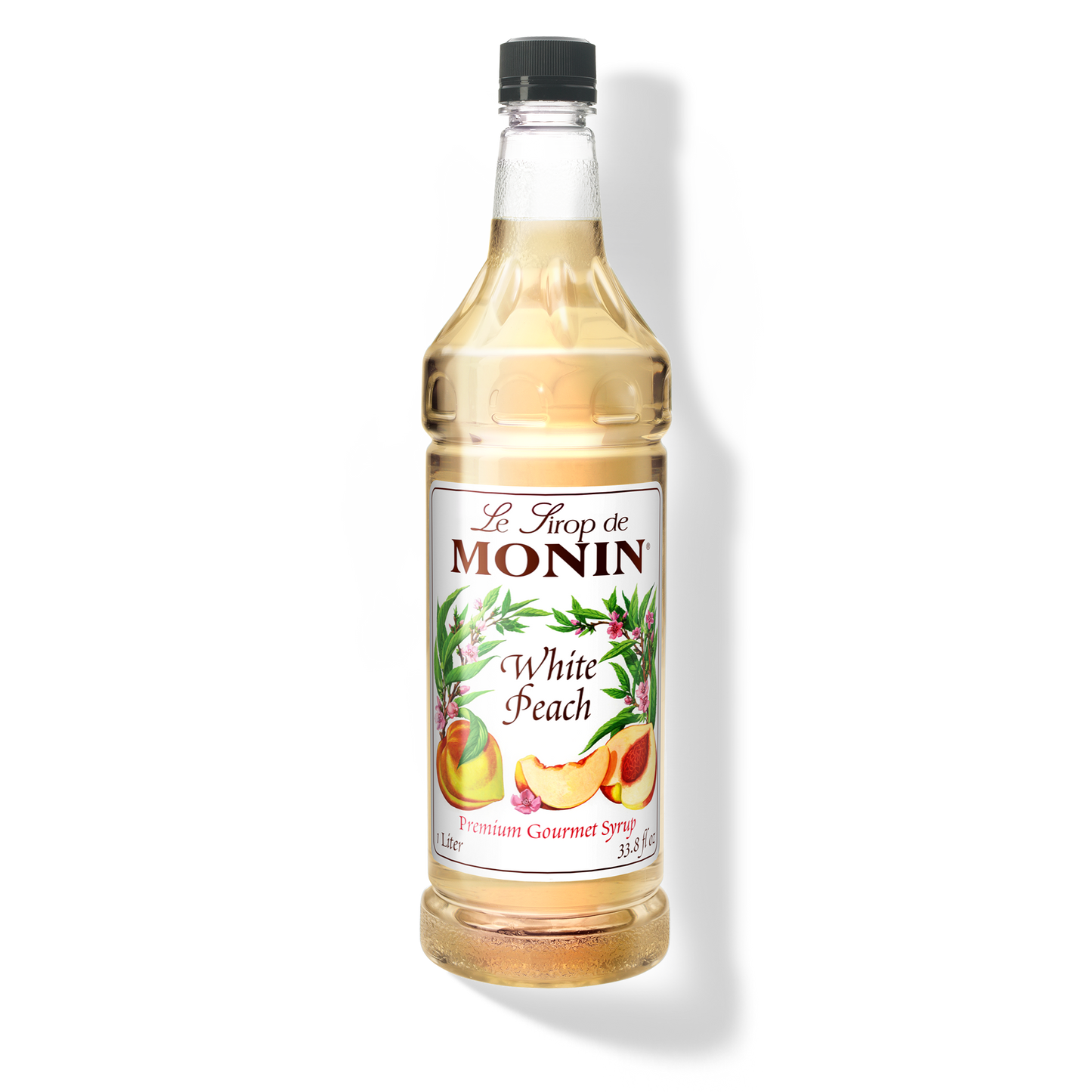 Monin White Peach Syrup - Case of 4 (1 Liter Each)
