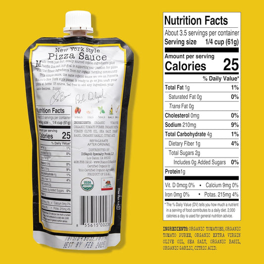 Bianco DiNapoli Organic NY Style Pizza Sauce - Vine Ripened California Grown Tomatoes - Made with Organic Garlic, Basil, Tomatoes & Extra Virgin Olive Oil For Homemade Pizza - 8 oz, 8 Pack