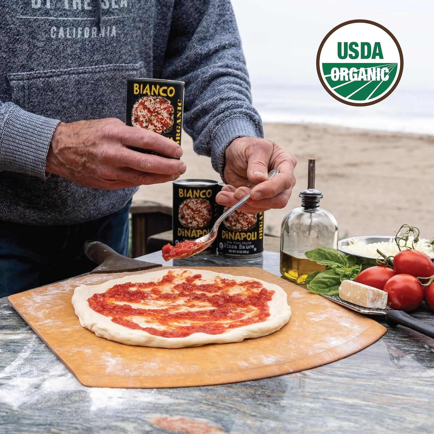 Bianco DiNapoli Organic NY Style Pizza Sauce - Vine Ripened California Grown Tomatoes - Made with Organic Garlic, Basil, Tomatoes & Extra Virgin Olive Oil For Homemade Pizza - Canned Fresh - 8 Ounce, Pack of 8
