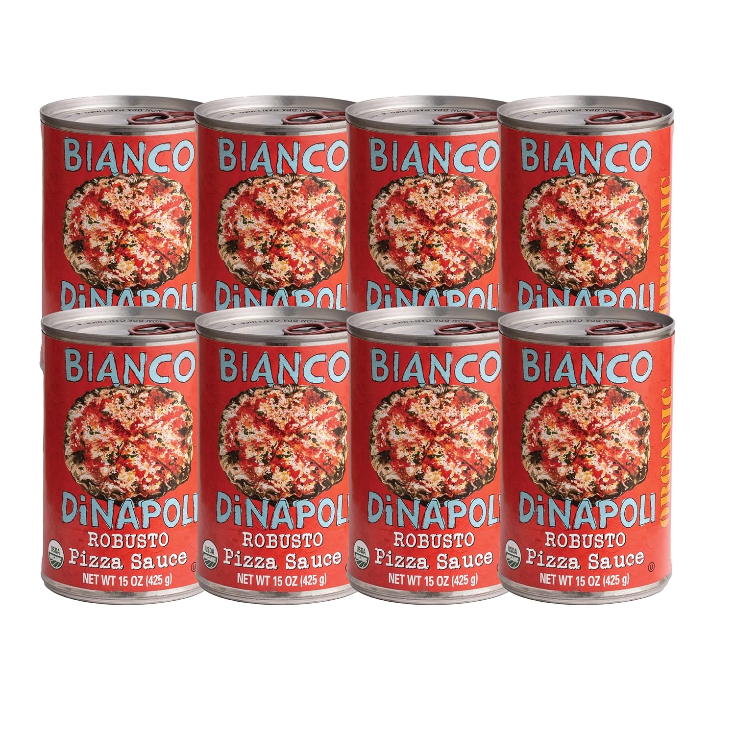 Bianco DiNapoli Organic Robusto Pizza Sauce – California Vine-Ripened Tomatoes – Made with Organic Garlic, Basil, Oregano & Extra Virgin Olive Oil – Ideal for Homemade Pizza – Canned Fresh – 8 Pack