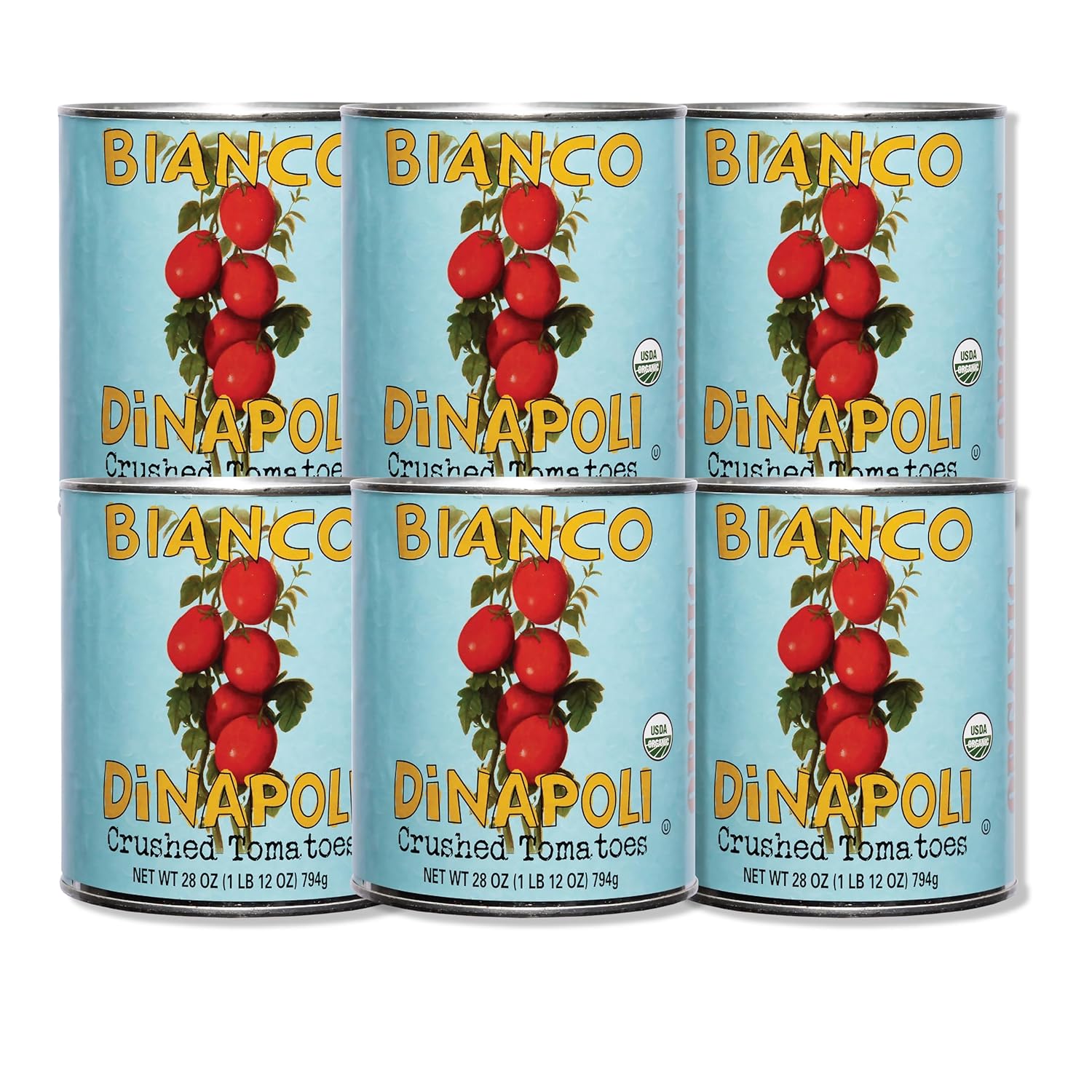 Bianco DiNapoli Organic Crushed Tomatoes in Puree - Crushed Organic Canned Tomatoes for Soups, Sauces, and Stews, Vine Ripened California Grown for Authentic Flavor and Quality - 28 oz, 6 Pack