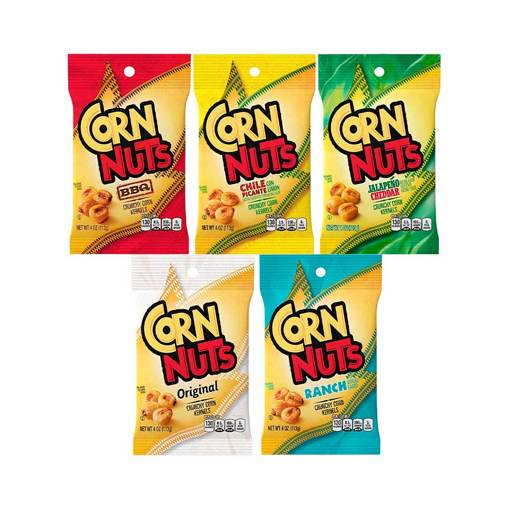 Corn Nuts Variety Pack 4oz Size (Pack of 5) 1 of Each - BBQ, Ranch, Chile  Picante, Original and Jalapeno Cheddar