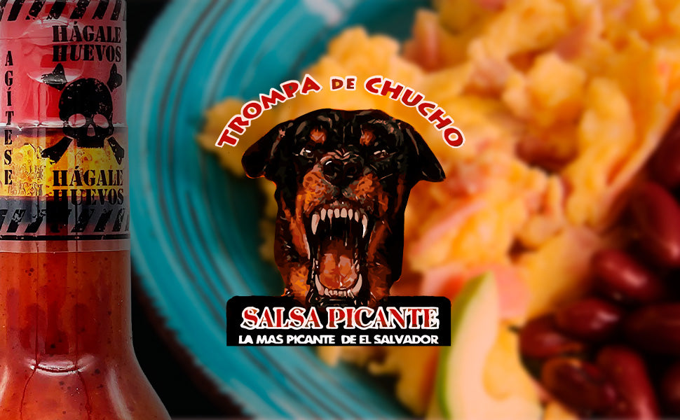 Trompa De Chucho Hot Sauce La Mas Picante De El Salvador 100% organic Imported Salvadorean Salsa Chili Vinegar 3 peppers Jalapeno, Habanero, Tabasco  Hagale Huevos!