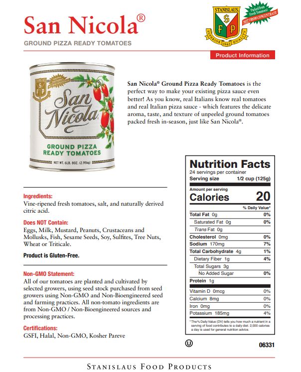 Stanislaus San Nicola Pizza Ready Ground Tomatoes