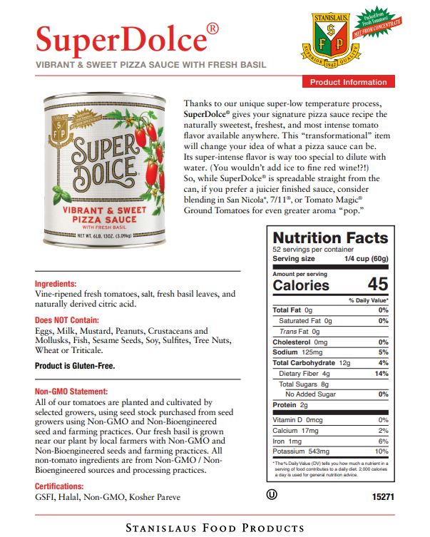 Stanislaus SuperDolce Vibrant and Sweet Pizza Sauce