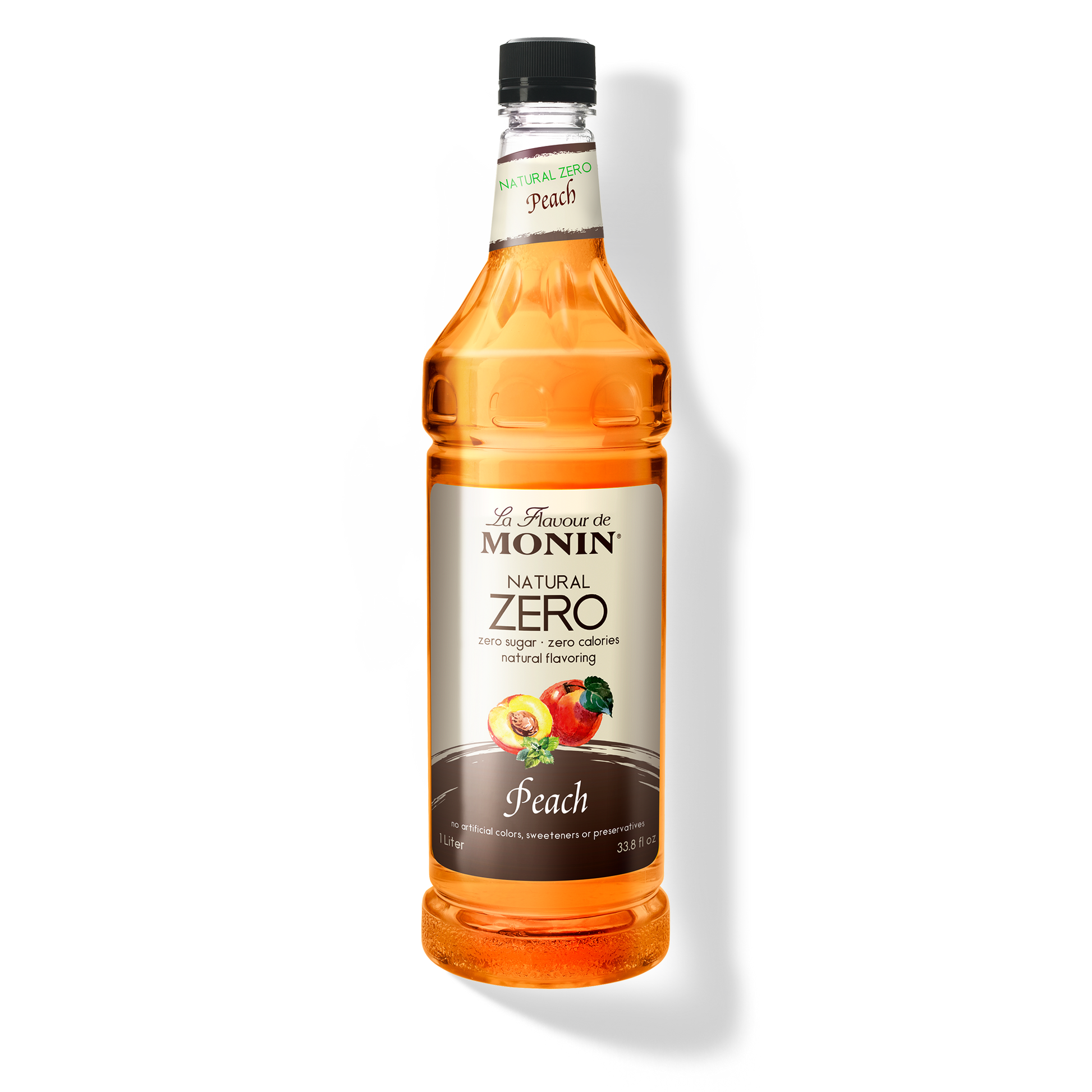 Monin Natural Zero Peach Syrup - Case of 4 (1 Liter Each)