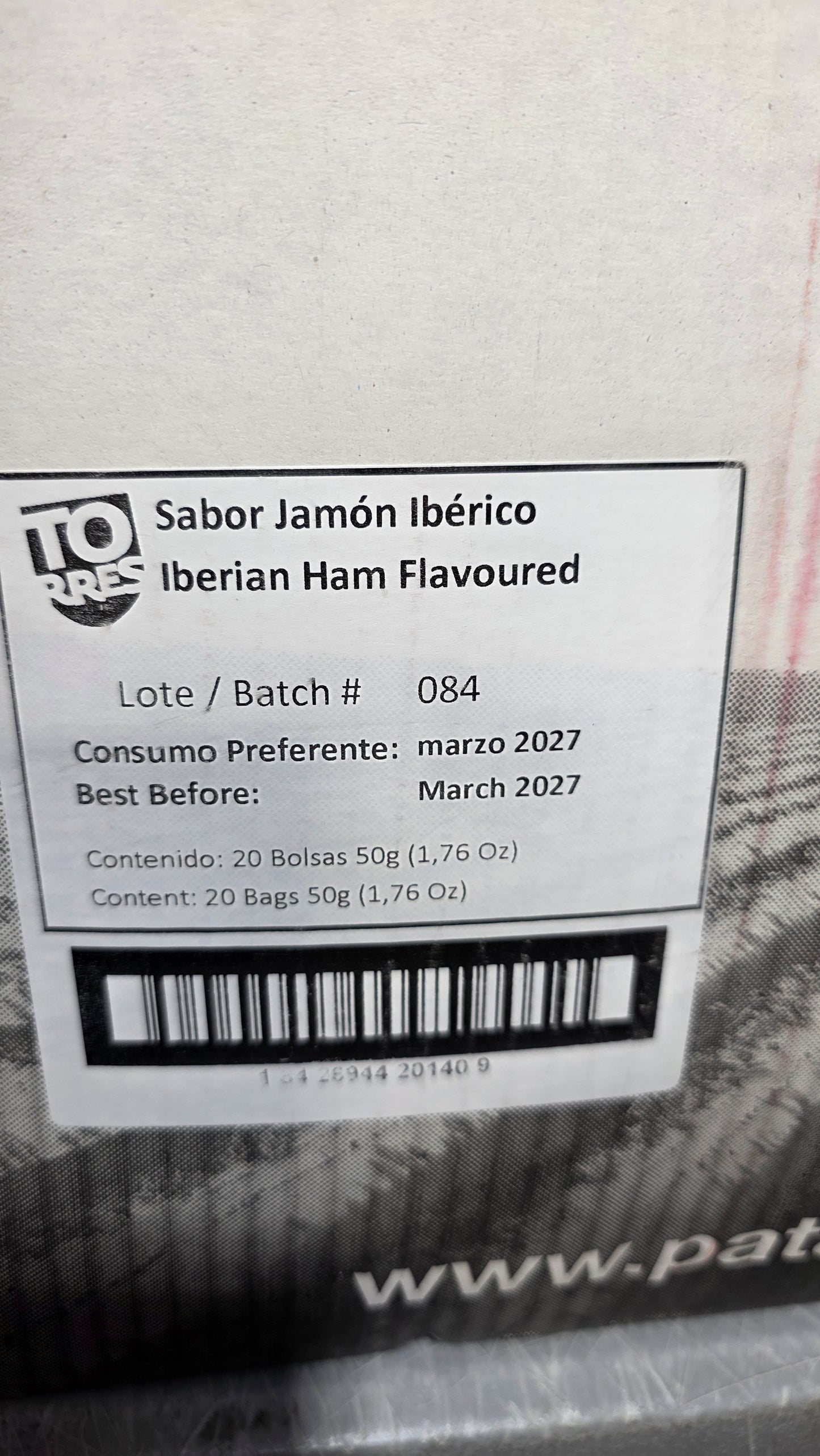 Torres Iberian Ham Potato Chips — Case of 20 (1.76 oz (50g) Bags)