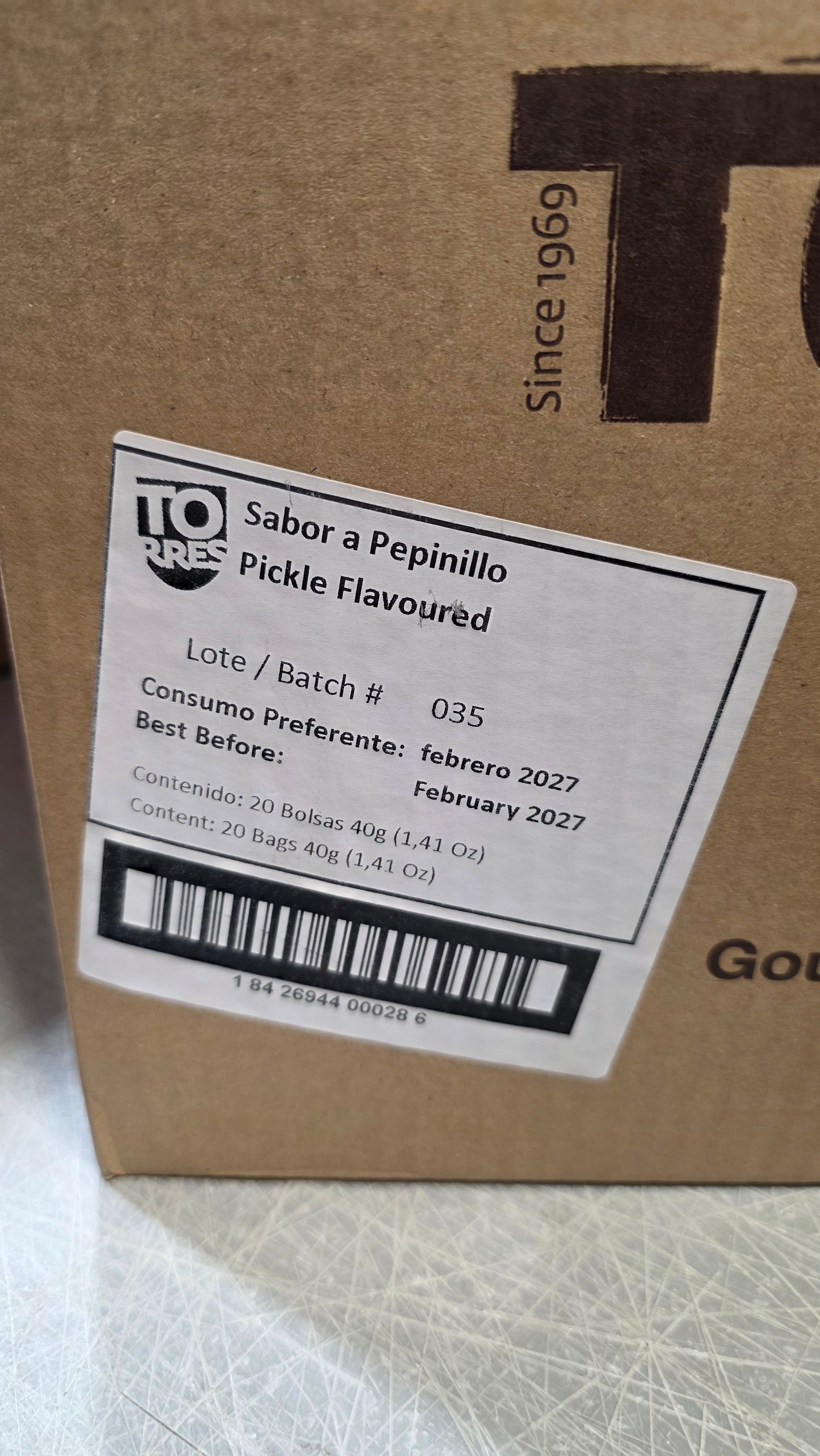 Torres Pickle Pepinillo Potato Chips — Case of 20 (1.41 oz (40g) Bags)