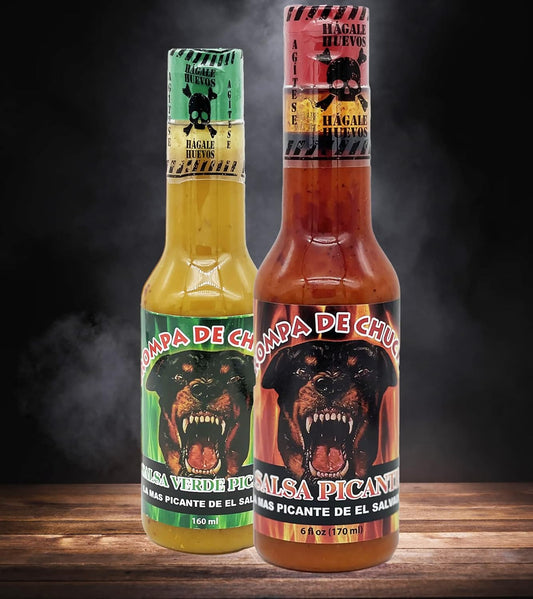 Trompa De Chucho Hot Sauce La Mas Picante De El Salvador 100% organic Imported Salvadorean Salsa Chili Vinegar 3 peppers Jalapeno, Habanero, Tabasco Tacos, Pupusas, Pizza, Burritos, Hagale Huevos!r (1 Red 1 Green)