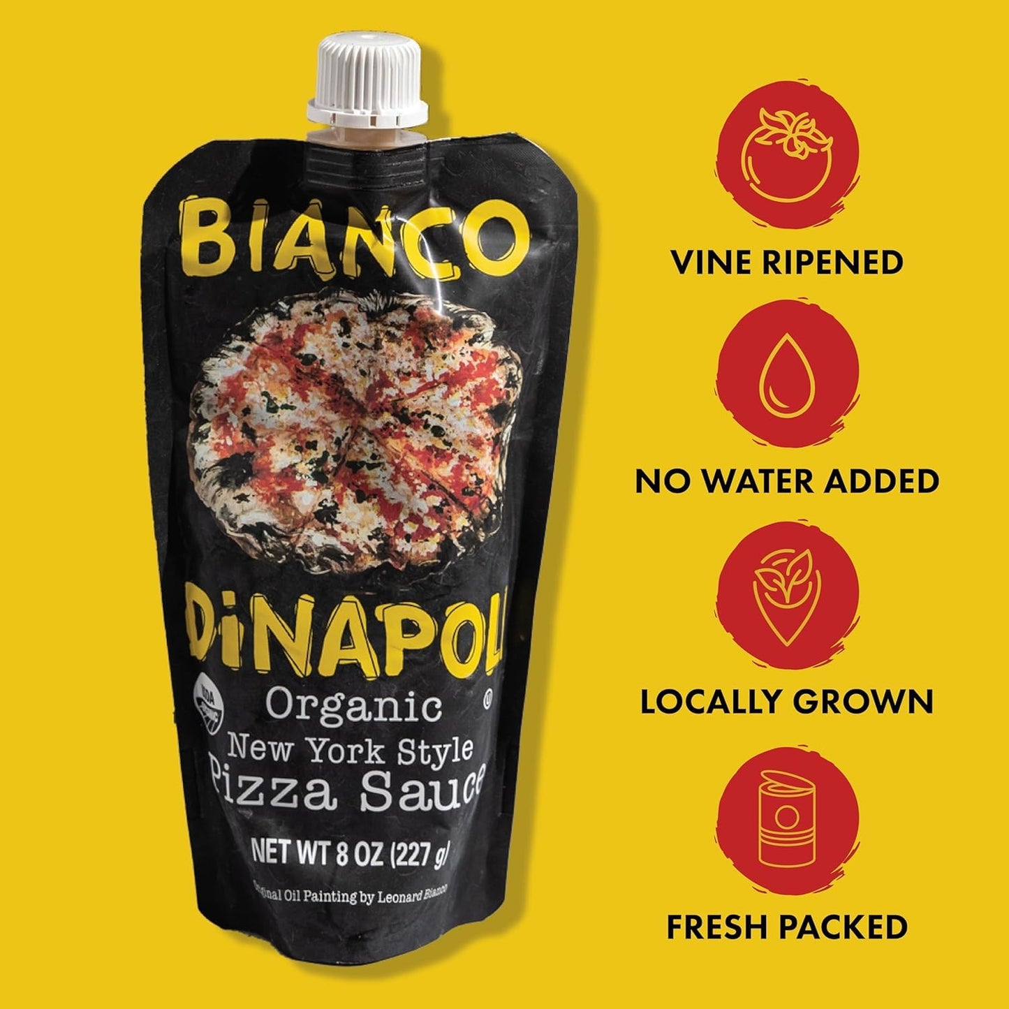 Bianco DiNapoli Organic NY Style Pizza Sauce - Vine Ripened California Grown Tomatoes - Made with Organic Garlic, Basil, Tomatoes & Extra Virgin Olive Oil For Homemade Pizza - 8 oz, 8 Pack