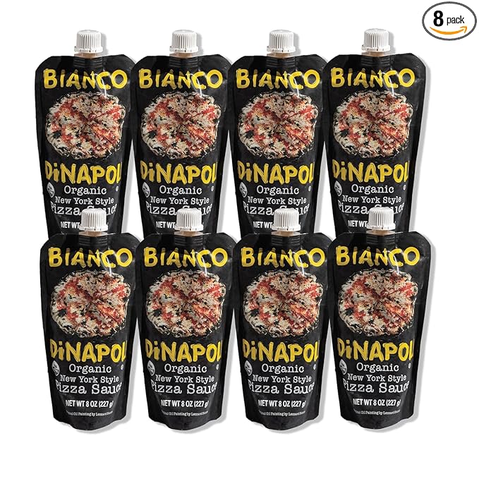 Bianco DiNapoli Organic NY Style Pizza Sauce - Vine Ripened California Grown Tomatoes - Made with Organic Garlic, Basil, Tomatoes & Extra Virgin Olive Oil For Homemade Pizza - 8 oz, 8 Pack