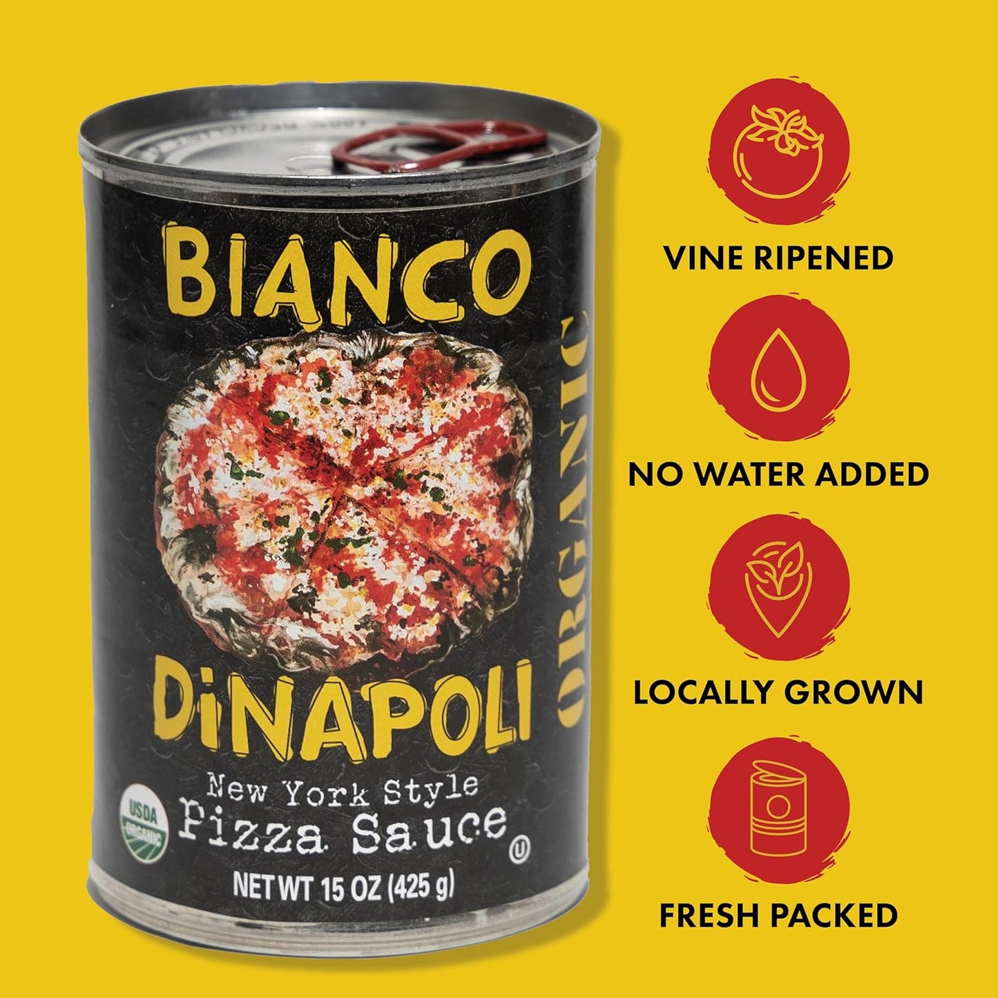 Bianco DiNapoli Organic NY Style Pizza Sauce - Vine Ripened California Grown Tomatoes - Made with Organic Garlic, Basil, Tomatoes & Extra Virgin Olive Oil For Homemade Pizza - Canned Fresh - 8 Ounce, Pack of 8
