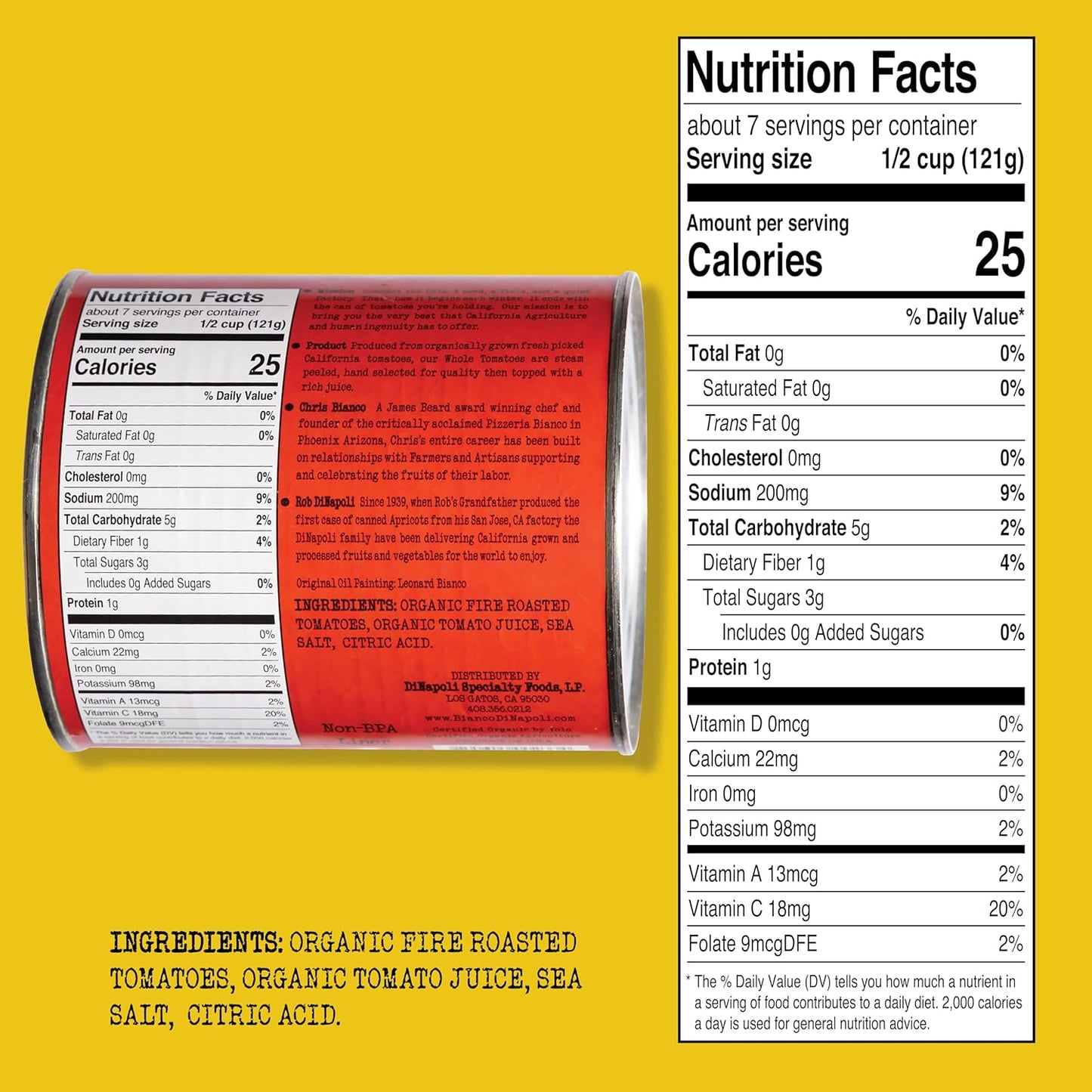 Bianco DiNapoli Organic Fire Roasted Chopped Tomatoes - Vine Ripened California Grown Tomatoes - Perfect for Flavorful Stews, Soups, Sauces, Italian & Mexican Dishes - Canned - 28 oz, 6 Pack