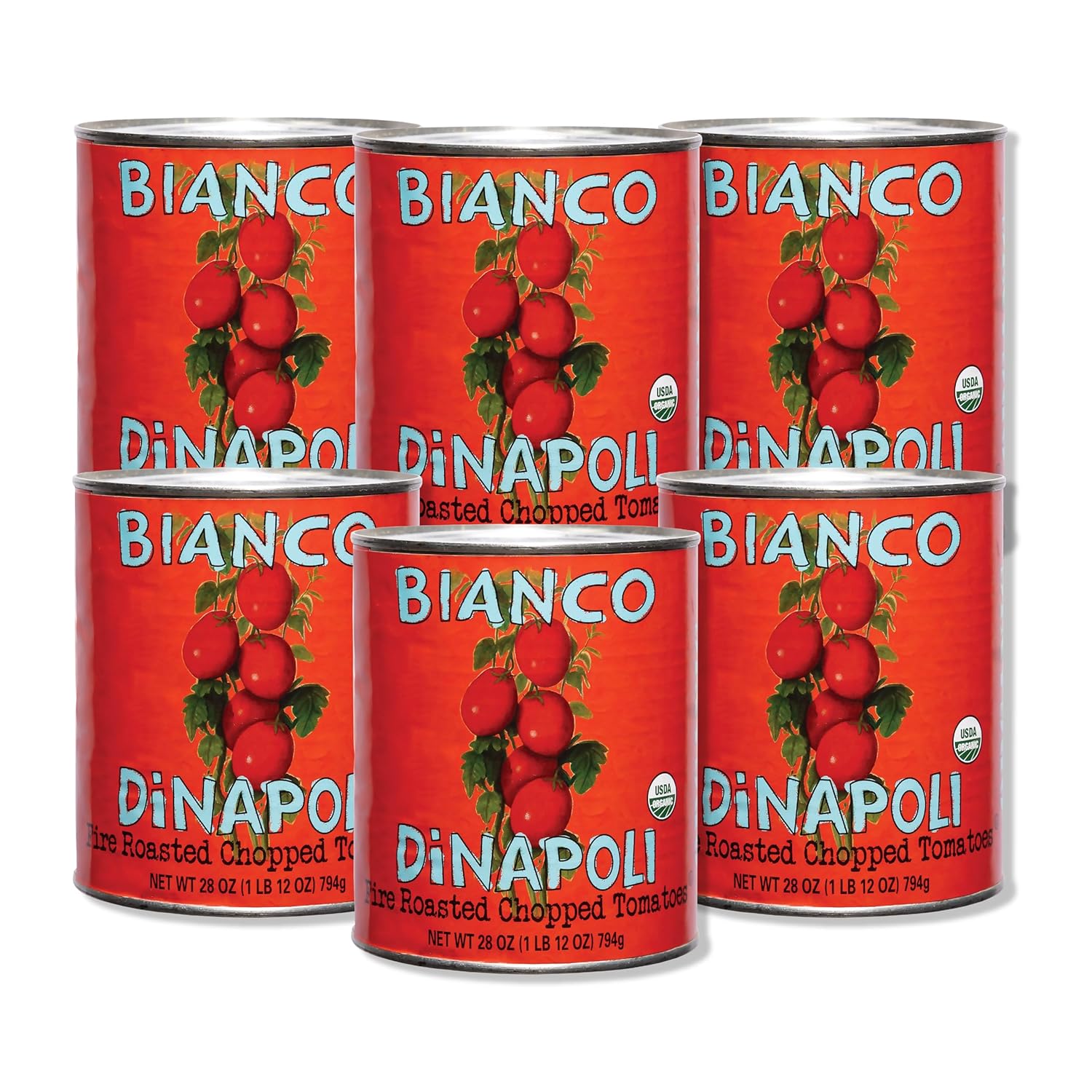 Bianco DiNapoli Organic Fire Roasted Chopped Tomatoes - Vine Ripened California Grown Tomatoes - Perfect for Flavorful Stews, Soups, Sauces, Italian & Mexican Dishes - Canned - 28 oz, 6 Pack