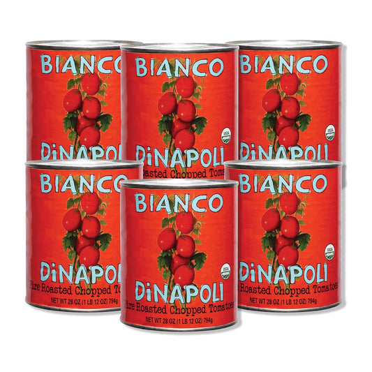 Bianco DiNapoli Organic Fire Roasted Chopped Tomatoes - Vine Ripened California Grown Tomatoes - Perfect for Flavorful Stews, Soups, Sauces, Italian & Mexican Dishes - Canned - 28 oz, 6 Pack