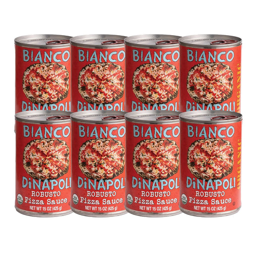 Bianco DiNapoli Organic Robusto Pizza Sauce – California Vine-Ripened Tomatoes – Made with Organic Garlic, Basil, Oregano & Extra Virgin Olive Oil – Ideal for Homemade Pizza – Canned Fresh – 8 Pack