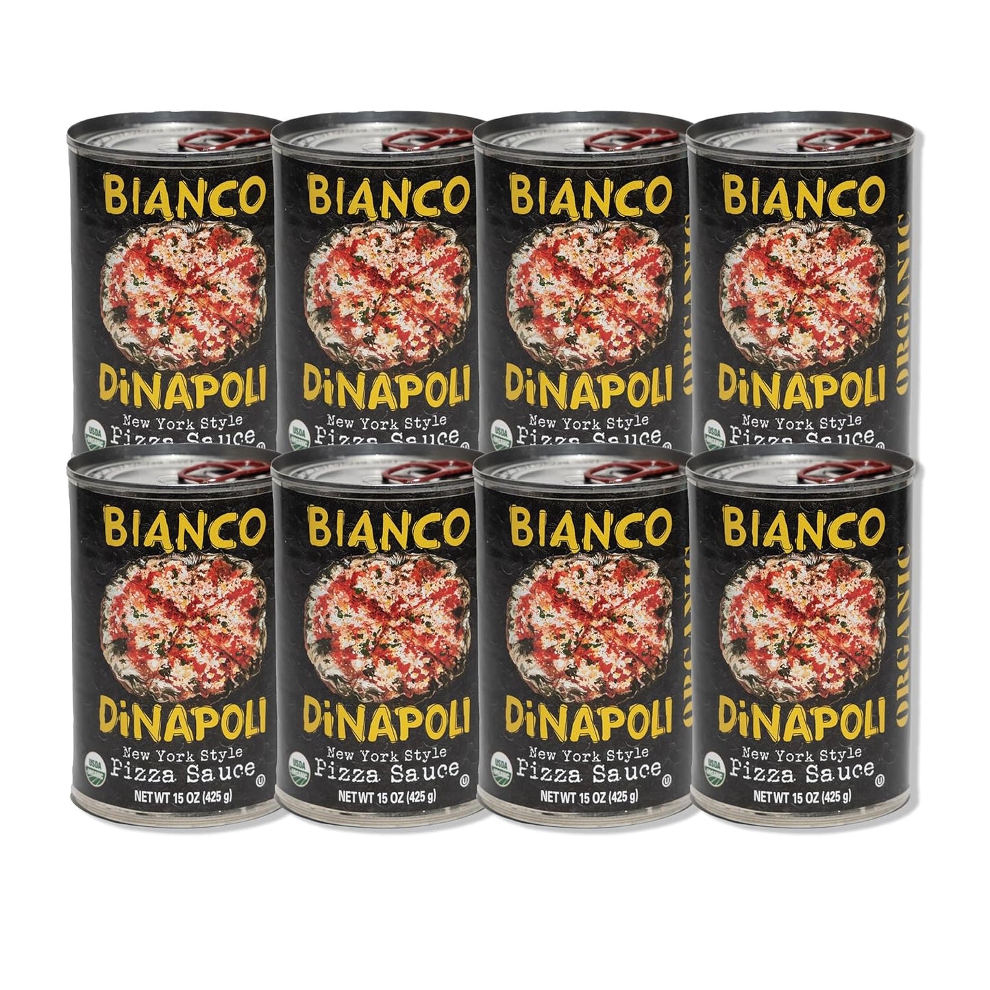 Bianco DiNapoli Organic NY Style Pizza Sauce - Vine Ripened California Grown Tomatoes - Made with Organic Garlic, Basil, Tomatoes & Extra Virgin Olive Oil For Homemade Pizza - Canned Fresh - 8 Ounce, Pack of 8