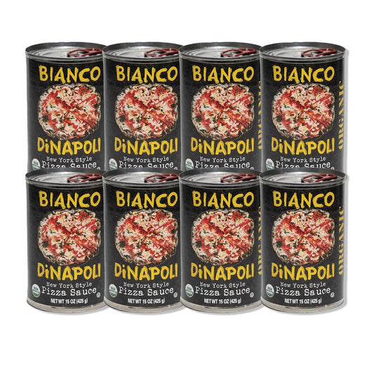 Bianco DiNapoli Organic NY Style Pizza Sauce - Vine Ripened California Grown Tomatoes - Made with Organic Garlic, Basil, Tomatoes & Extra Virgin Olive Oil For Homemade Pizza - Canned Fresh - 8 Ounce, Pack of 8