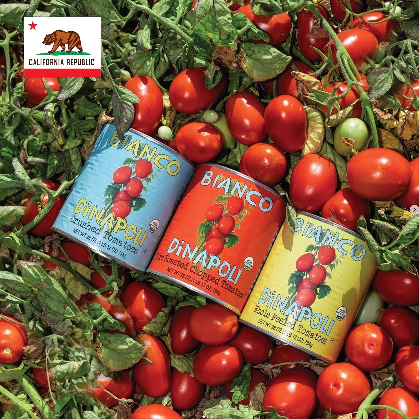 Bianco DiNapoli Organic Crushed Tomatoes in Puree - Crushed Organic Canned Tomatoes for Soups, Sauces, and Stews, Vine Ripened California Grown for Authentic Flavor and Quality - 28 oz, 6 Pack