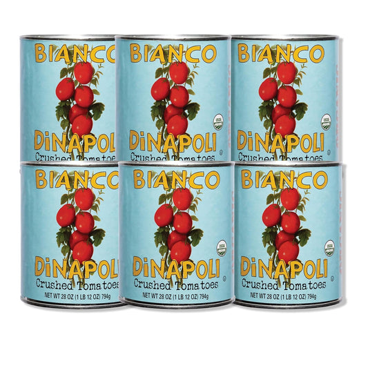 Bianco DiNapoli Organic Crushed Tomatoes in Puree - Crushed Organic Canned Tomatoes for Soups, Sauces, and Stews, Vine Ripened California Grown for Authentic Flavor and Quality - 28 oz, 6 Pack