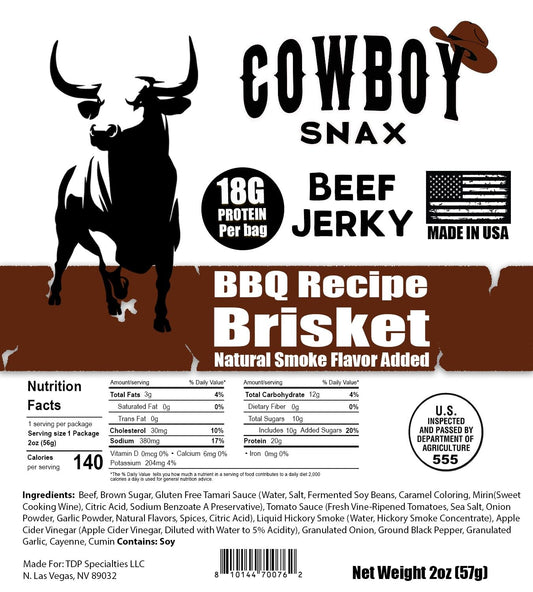 Cowboy Snax All Brisket Beef Jerky 2 oz bags 7 flavors 18 g protein per bag detail view 2