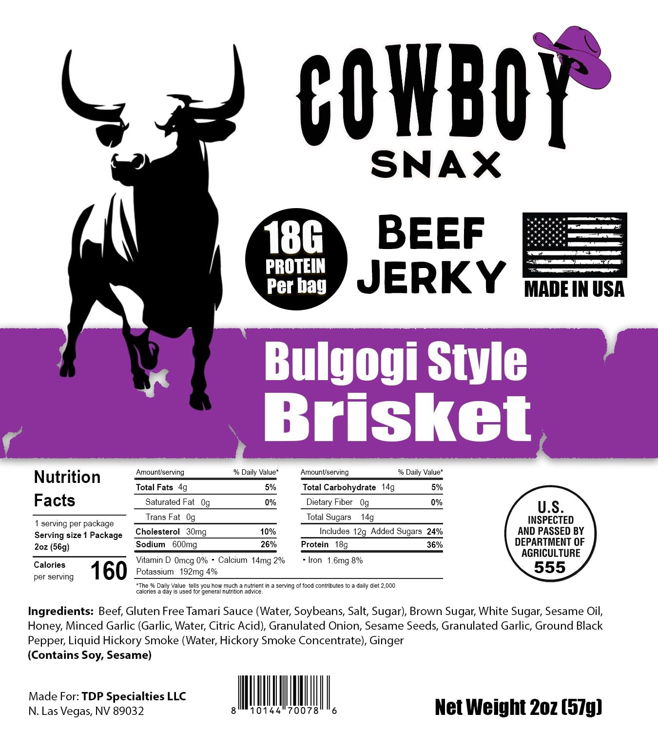 Cowboy Snax All Brisket Beef Jerky 2 oz bags 7 flavors 18 g protein per bag detail view 3