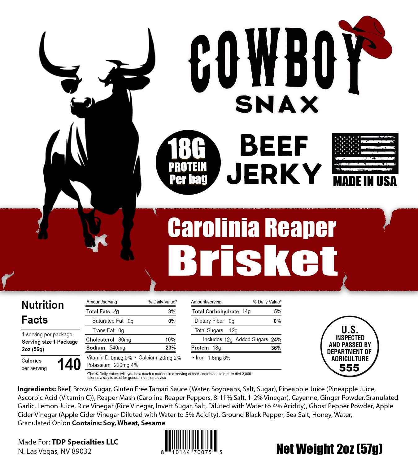 Cowboy Snax All Brisket Beef Jerky 2 oz bags 7 flavors 18 g protein per bag detail view 7