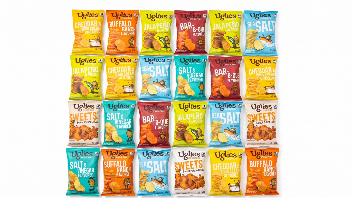 Uglies Potato Chips Super Variety Pack All 7 Flavors 2 oz snack size bags