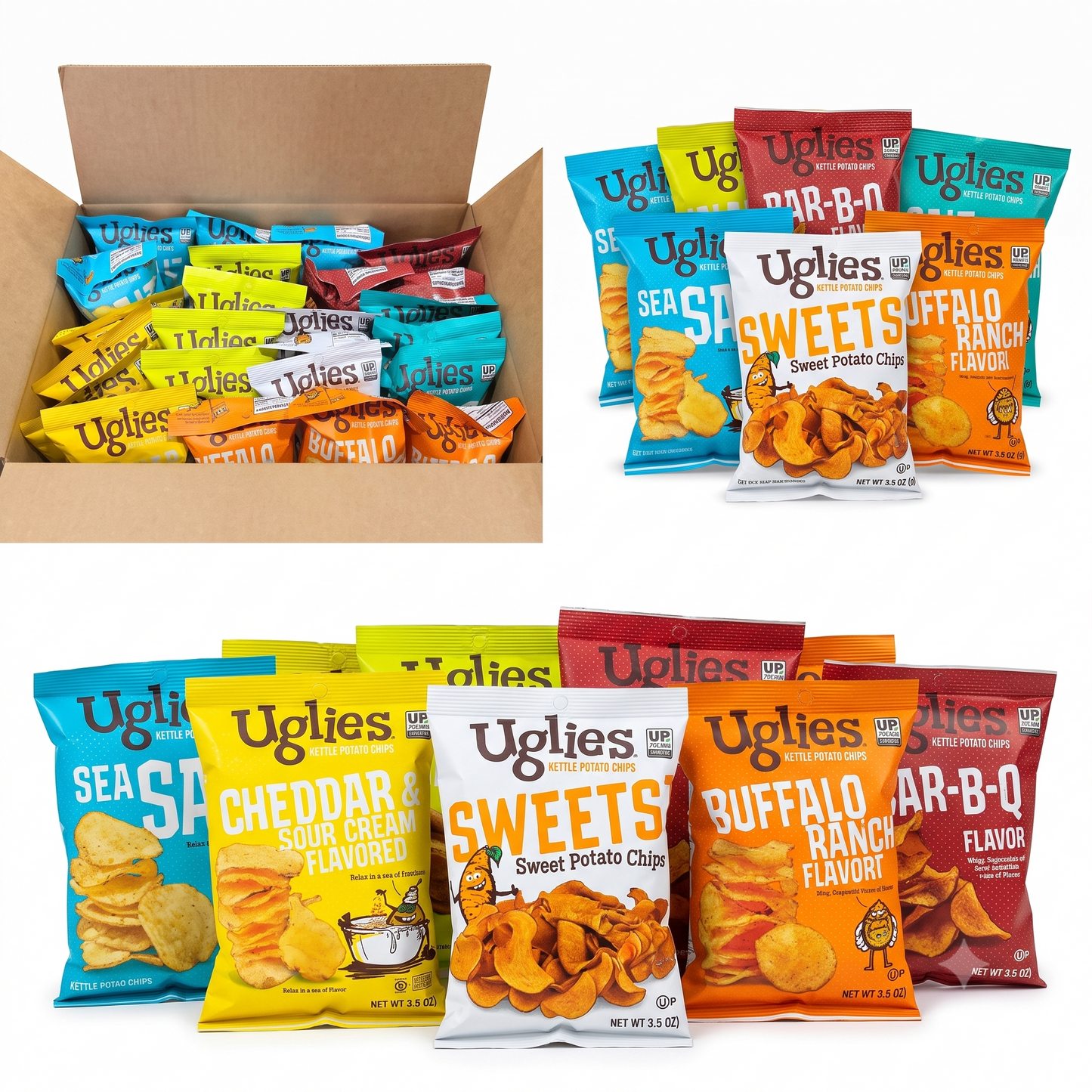 Uglies Potato Chips Super Variety Pack All 7 Flavors 2 oz snack size bags