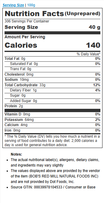 Bob's Red Mill Natural Foods Inc Gluten Free 1 To 1 Baking Flour, 25 Pounds