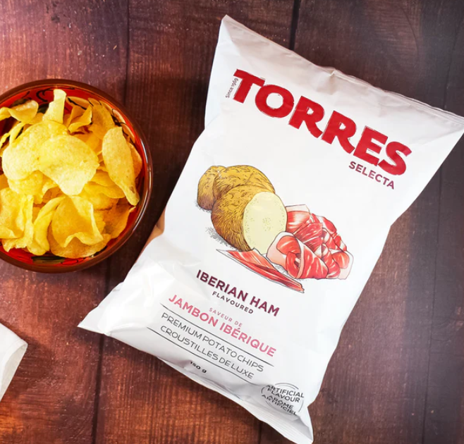 Torres Iberian Ham Potato Chips — Case of 20 (1.76 oz (50g) Bags)