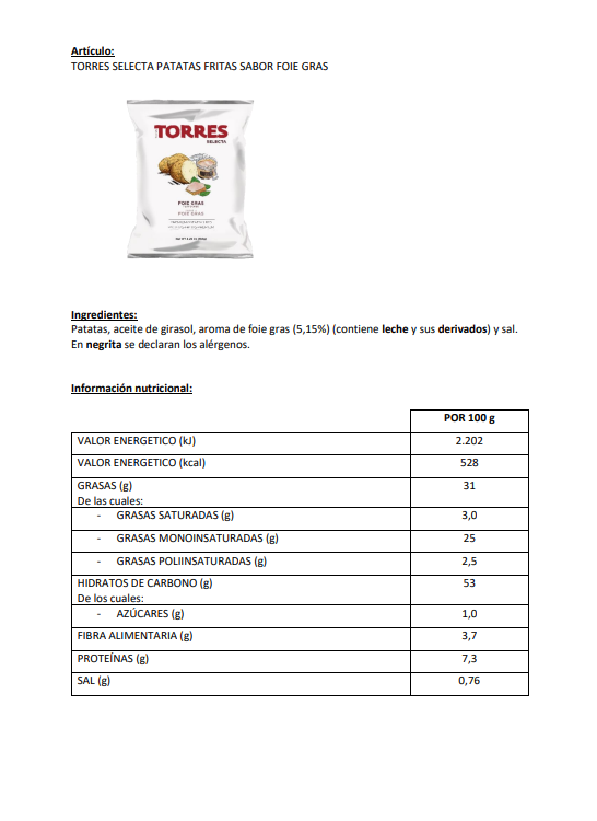 Torres Foie Gras Potato Chips — Case of 20 (1.76 oz (50g) Bags)