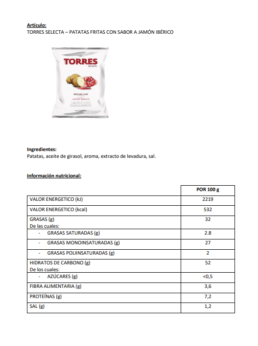 Torres Iberian Ham Potato Chips — Case of 20 (1.76 oz (50g) Bags)