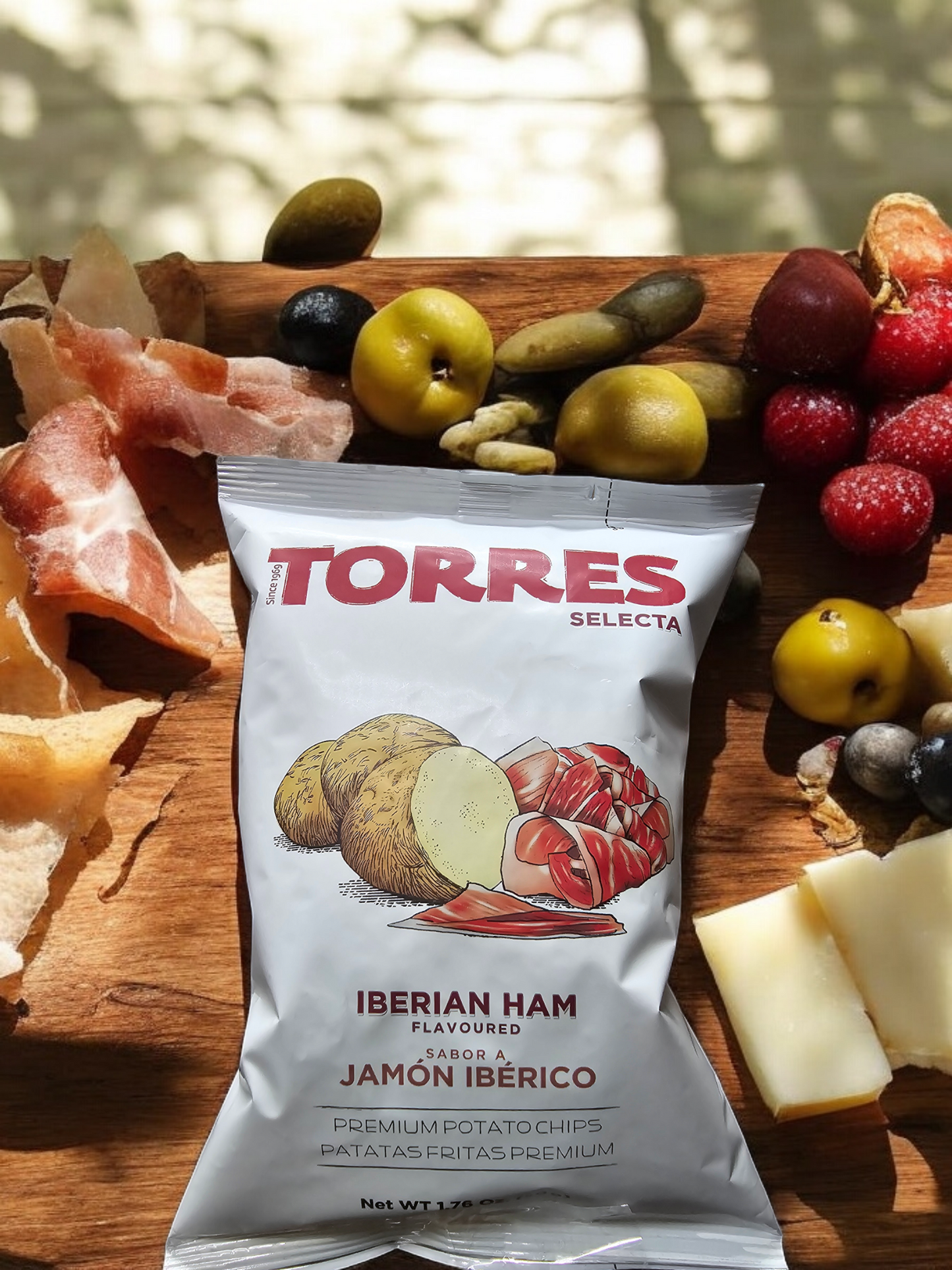Torres Iberian Ham Potato Chips — Case of 20 (1.76 oz (50g) Bags)