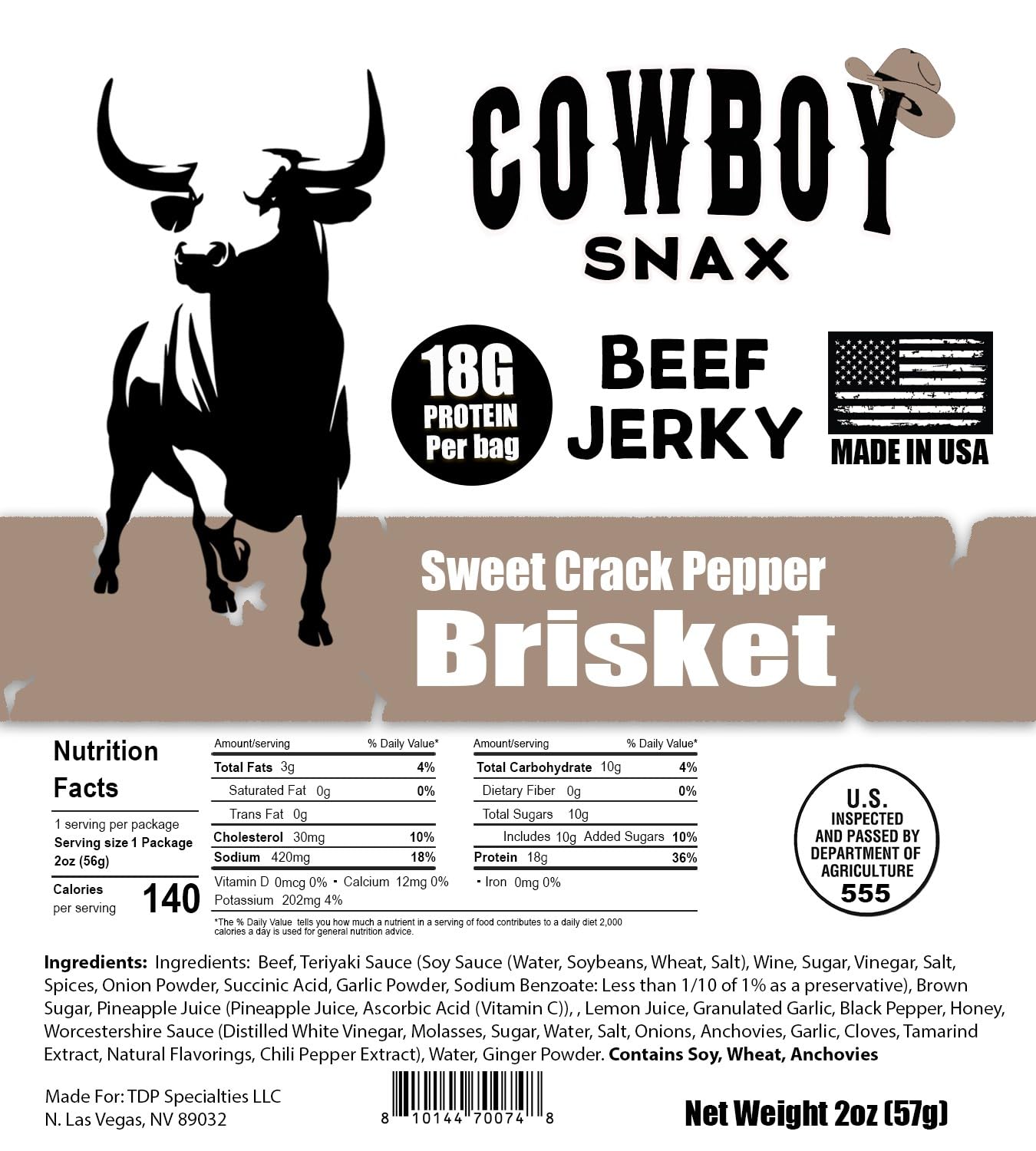 Cowboy Snax All Brisket Beef Jerky 2 oz bags 7 flavors 18 g protein per bag detail view 8