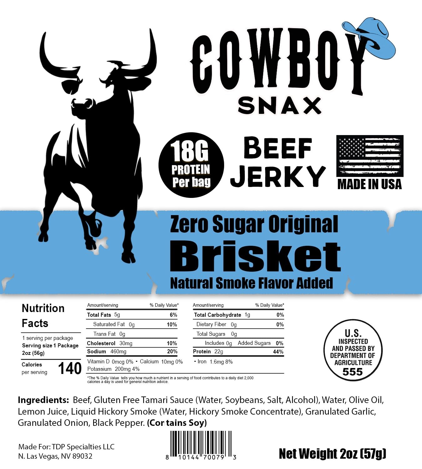 Cowboy Snax All Brisket Beef Jerky 2 oz bags 7 flavors 18 g protein per bag detail view 6