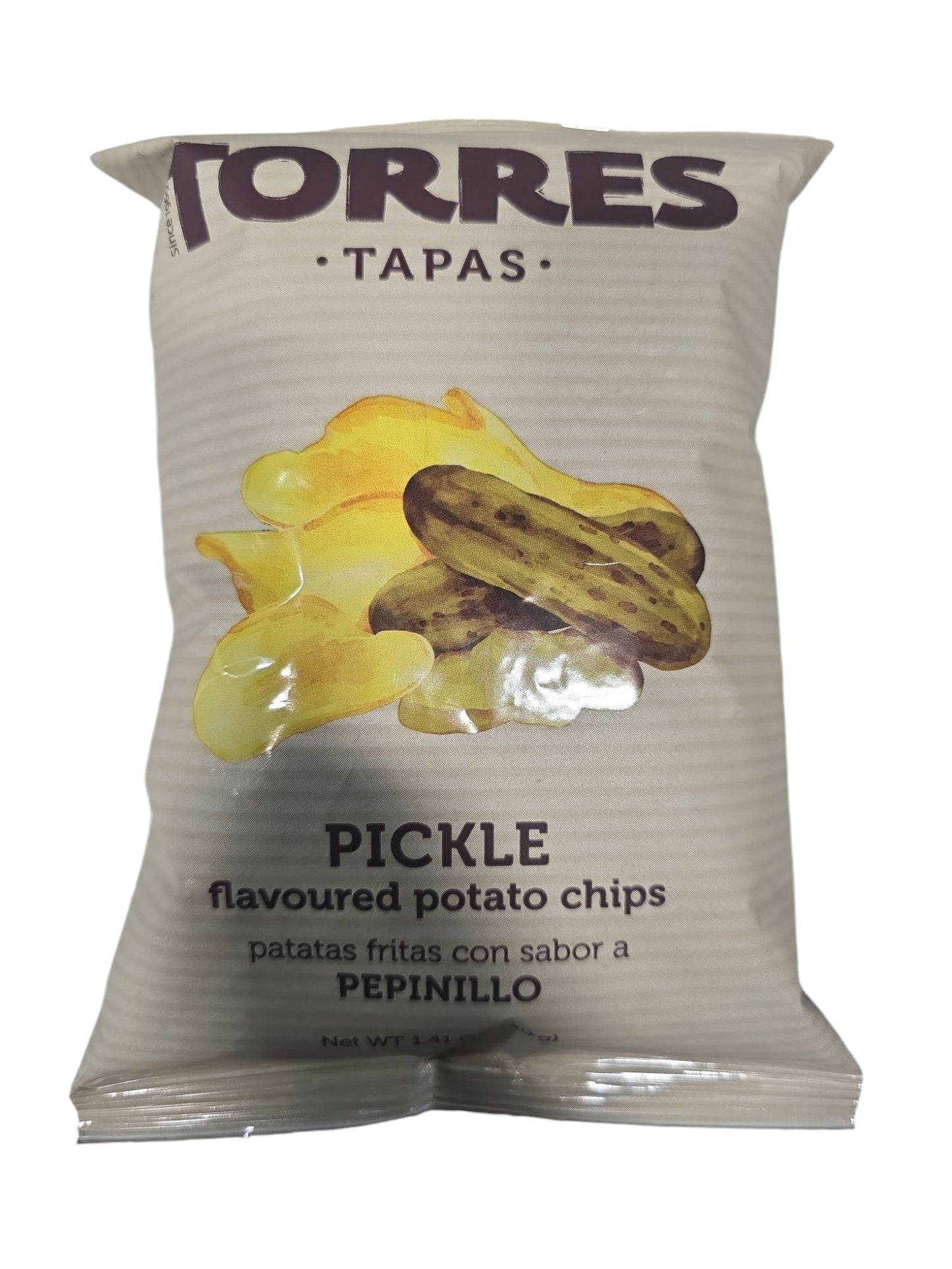 Torres Pickle Pepinillo Potato Chips — Case of 20 (1.41 oz (40g) Bags)