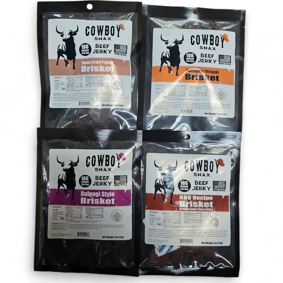 Cowboy Snax All Brisket Beef Jerky 2 oz bags 7 flavors 18 g protein per bag detail view 10