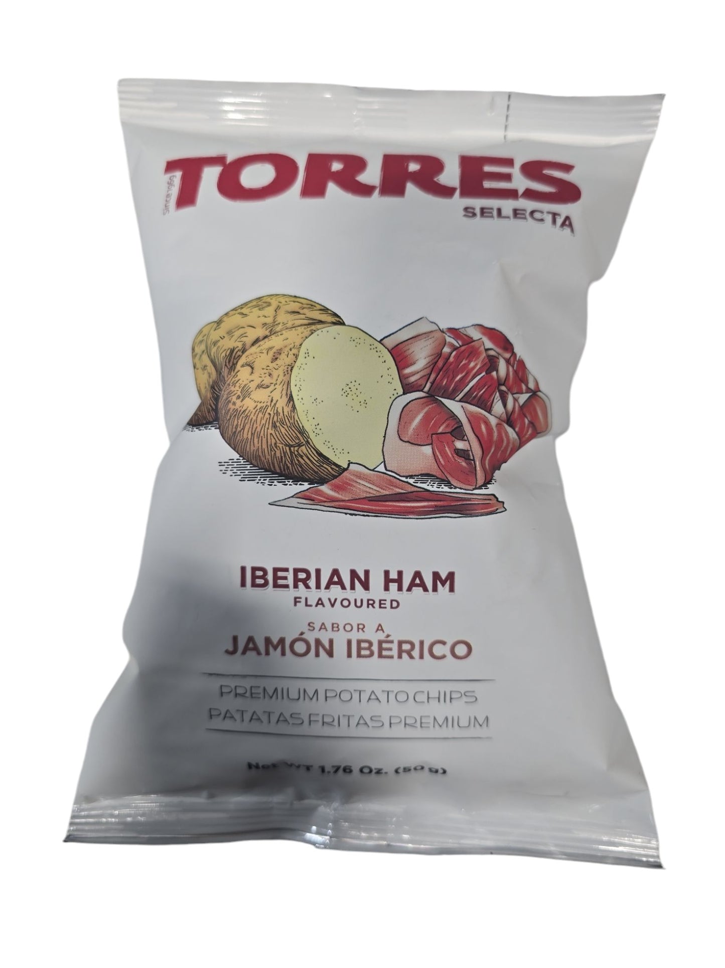 Torres Iberian Ham Potato Chips — Case of 20 (1.76 oz (50g) Bags)