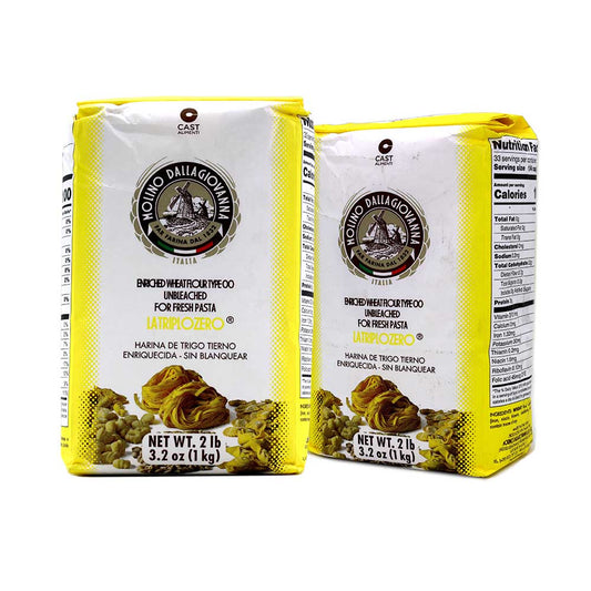 Molino Dallagiovanna Flour Type 00 Latriplozero for Fresh Pasta, 1 Kilo bag (2 Pack) 4.4 lbs
