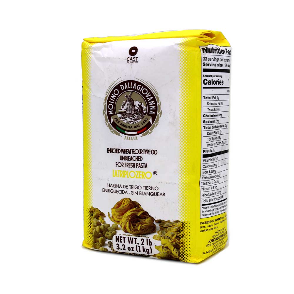 Molino Dallagiovanna Flour Type 00 Latriplozero for Fresh Pasta, 1 Kilo bag (2 Pack) 4.4 lbs