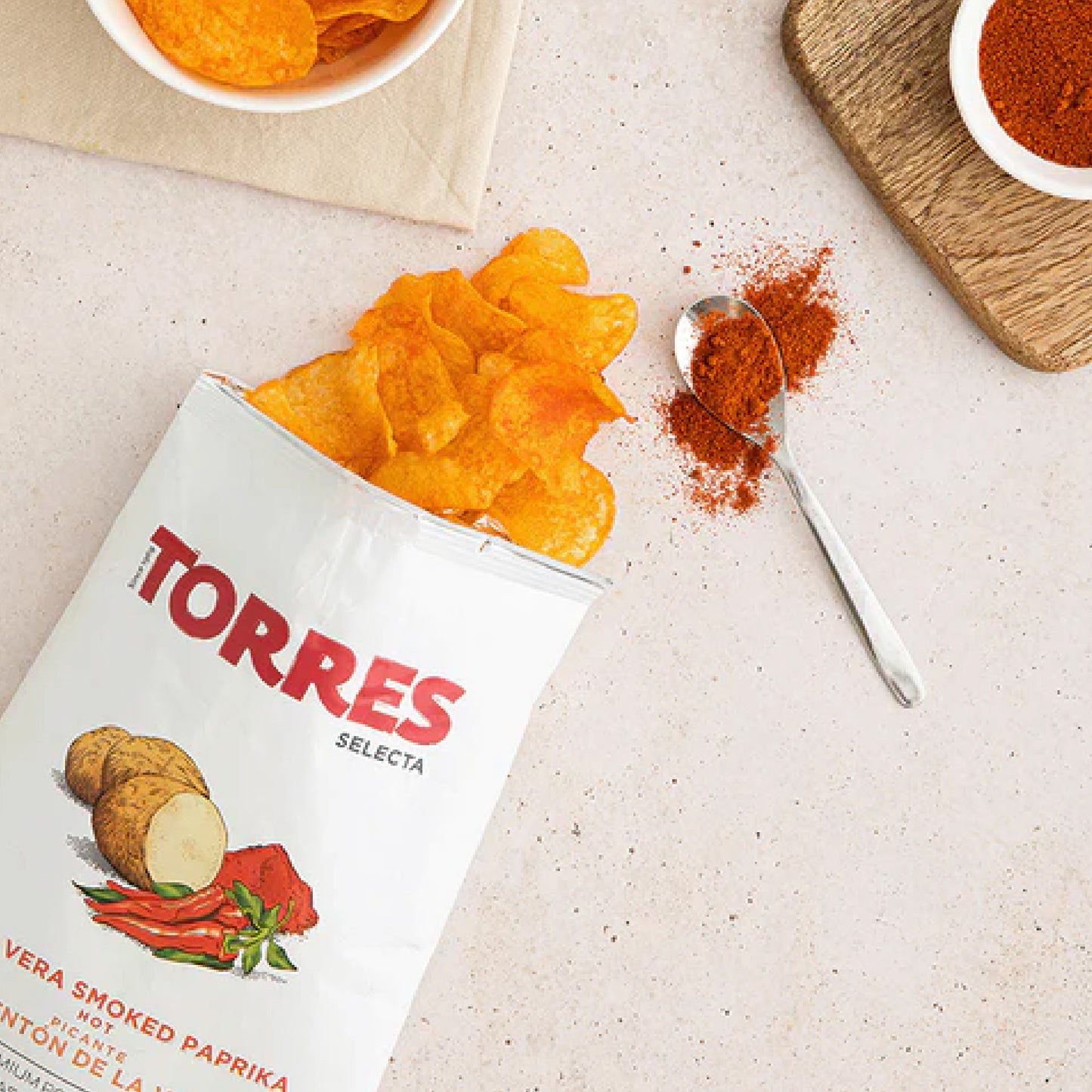 Torres Hot Smoked Paprika de la Vera Potato Chips — Case of 20 (1.76 oz (50g) Bags)