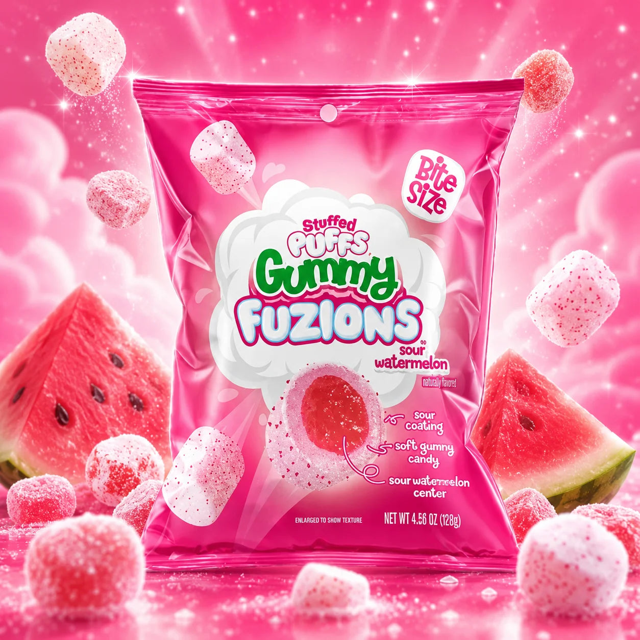 Stuffed Puffs Sour Watermelon Gummy, 4.36 Ounce, 8 Per Case