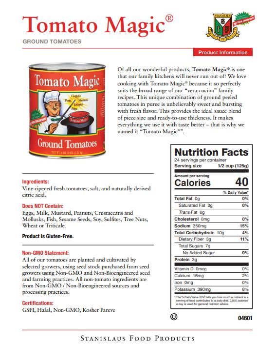 Stanislaus Tomato Magic — Case of 6 #10 Cans - Specification