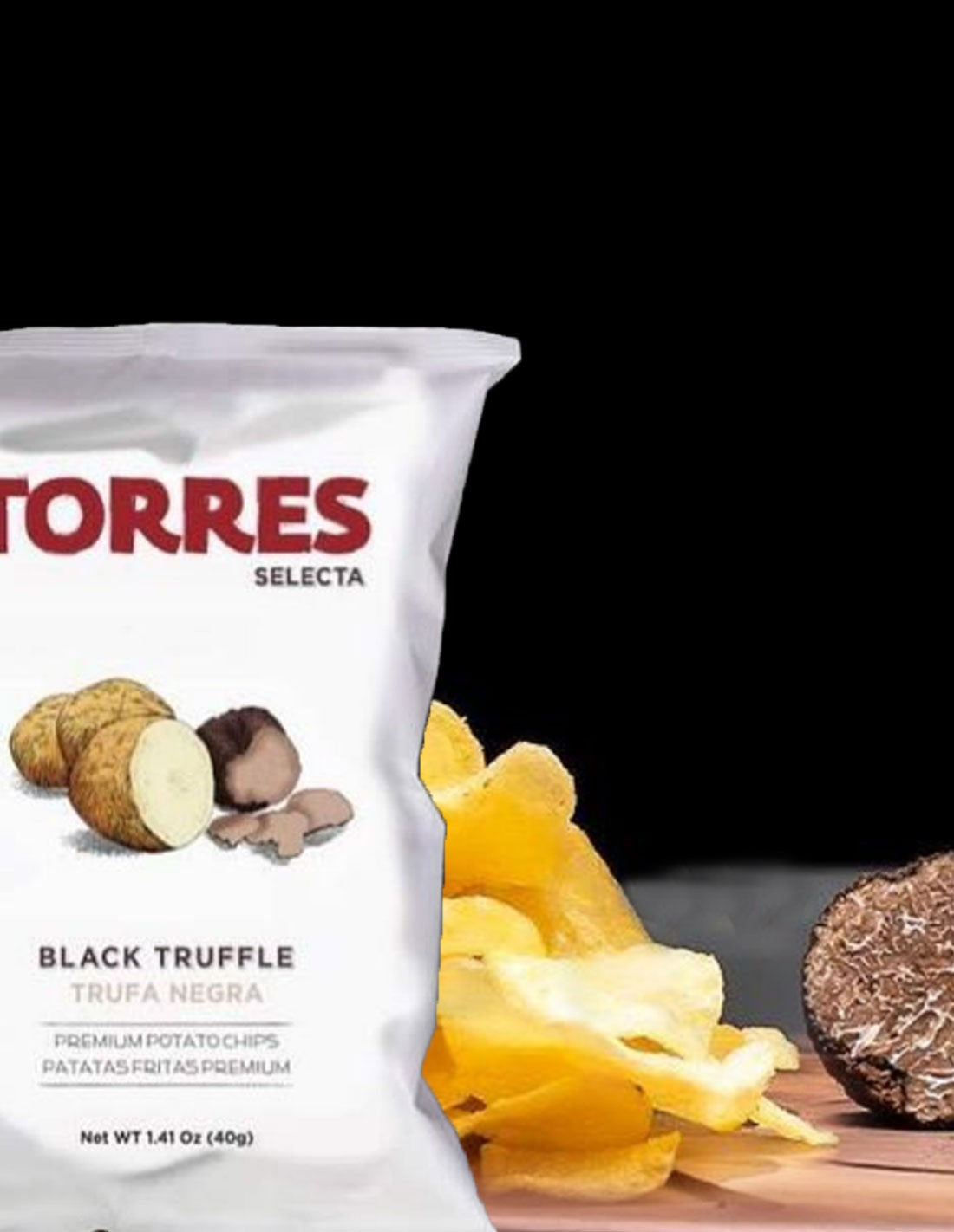 Torres Black Truffle Potato Chips Trufa Negra — Case of 20 (1.41 oz (40g) Bags)